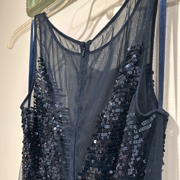 BASIX Black Label Navy Blue Sequin Sheer panel maxi down women’s size 6 - Picture 7 of 8